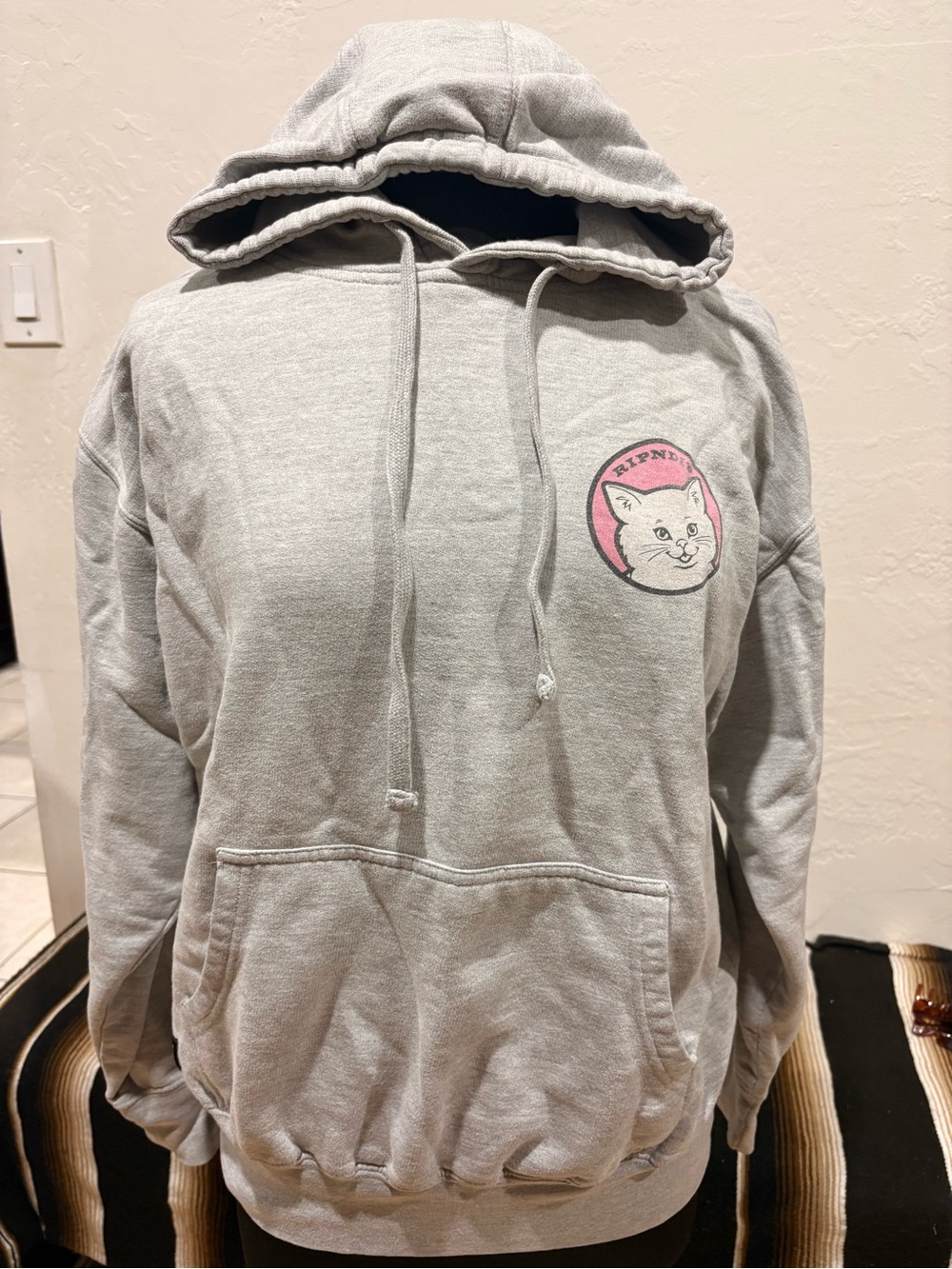 Ripndip Light Gray Hoodie with Pink Cat Logo